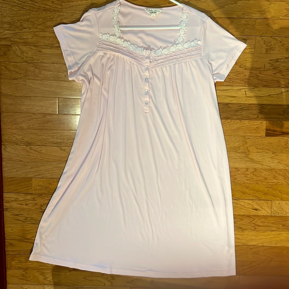 Laura Ashley squared neck nightgown w/ rose pattern lace around neckline.